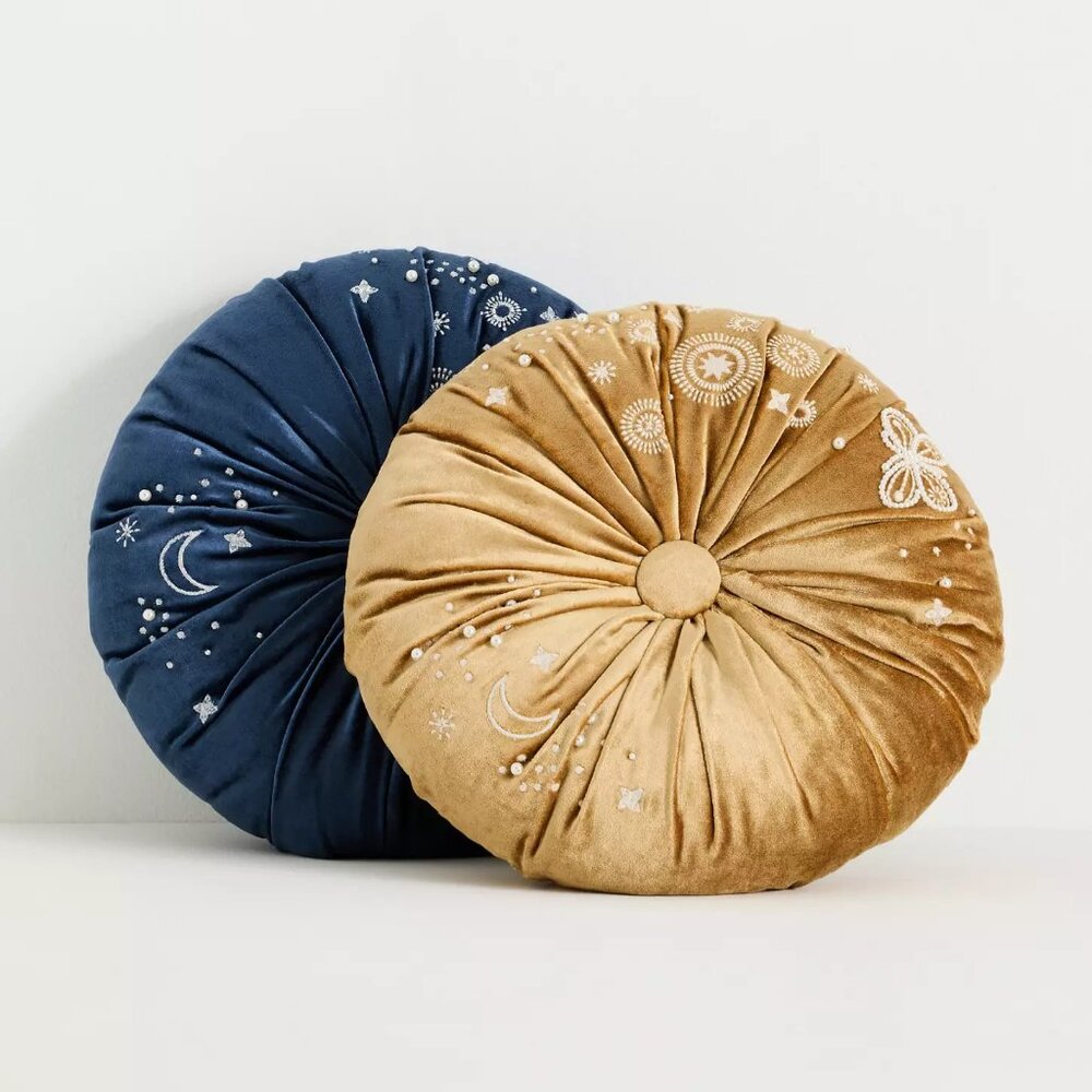 NWT Anthropologie Clara Embroidered Velvet Pillow